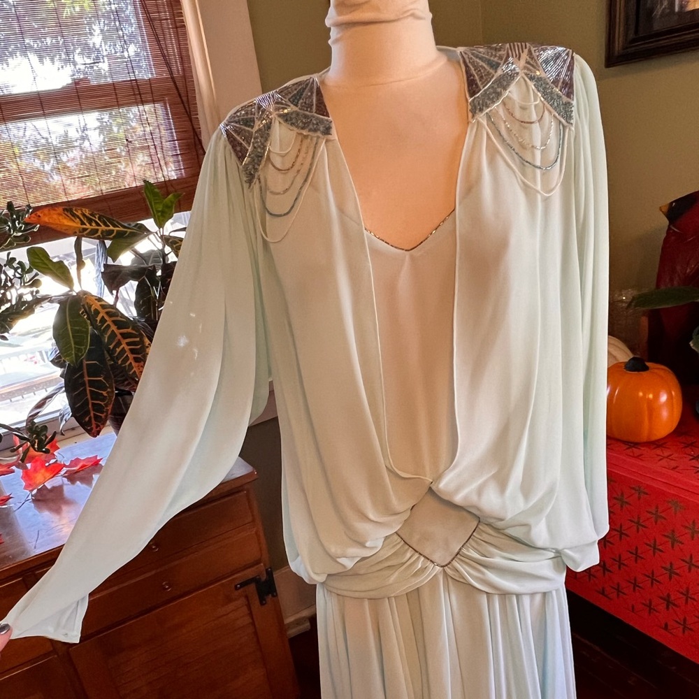 “Golden Girls” Vintage Light Blue Dress with Silver Accents
